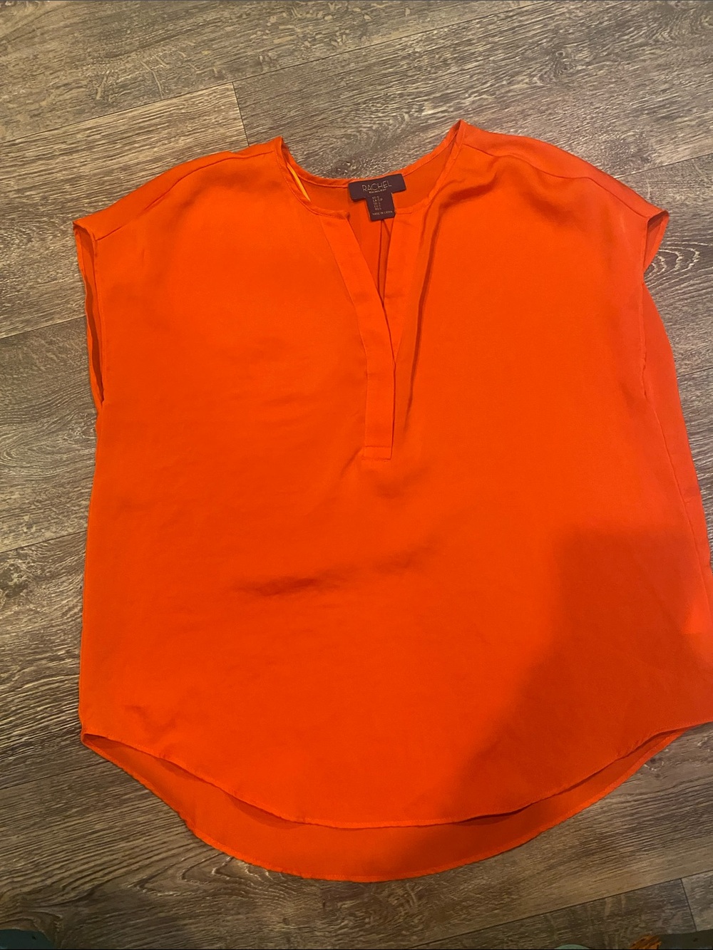 Rachel Bright Orange Split V-Neck Cap Sleeve Blouse